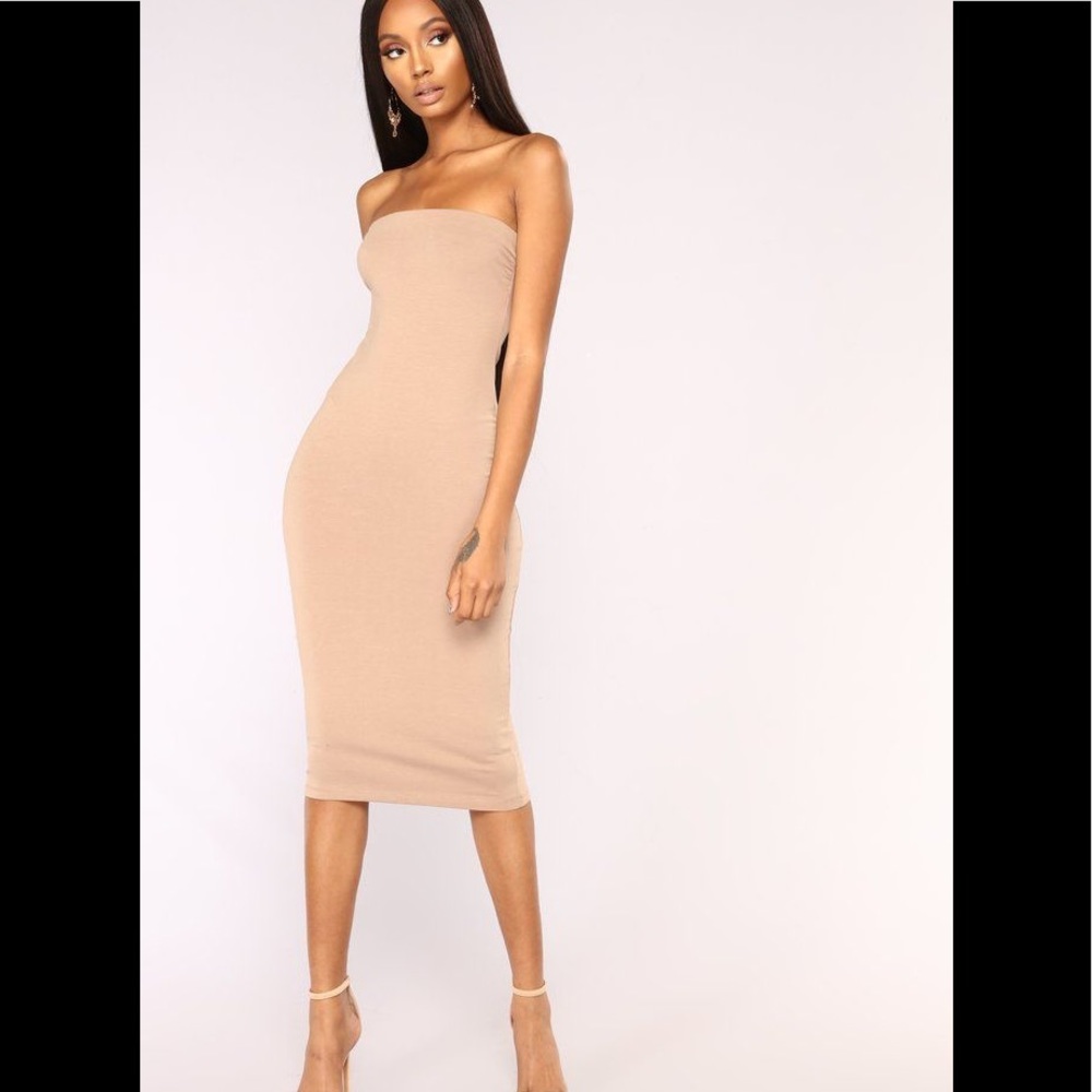 Black Bead Taupe Tube Dress Size Medium